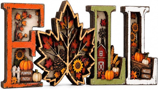 Citrus; Fall Decorations for Home 2026, 3D Wooden Harvest Sign with Pumpkins, Maple Leaves & Sunflowers, Rustic Thanksgiving Tabletop Decor, Farmhouse Autumn Shelf & Mantel Decoration; Category:Fall Tabletop Decor; Image:1